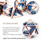 Haxtec Metal DND Dice Set Copper Blue White D&D Dice with Leather Dice Bag Compatible with Dungeons and Dragons RPG-Ice Dragon Bait