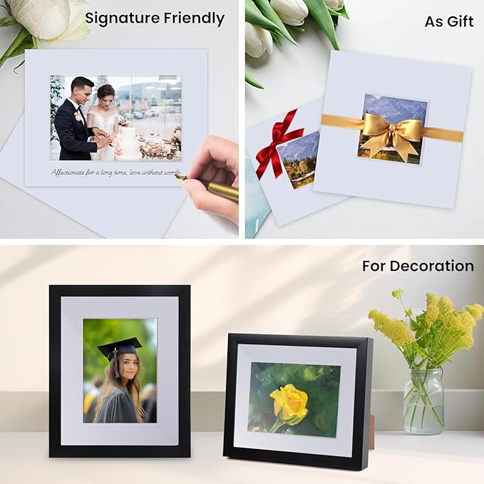 Falling in Art 5 Pack Acid Free 12x12'' White Picture Mats Board Show Kit for 8x8'' Photos, 4-Ply Beveled Pre-Cut Photo Mats with Backing Board for Frames, Artwork and Prints