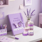 12 Rolls Lavender Washi Tape, Purple Floral Masking Tapes, Flower Butterfly Decorative Tape for Journals, Planners, Scrapbooking, Packaging, DIY Arts Crafts, Wrapping 16.4FT