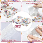 Yinder 24 Packs 960 Sheets Tissue Cube Car Facial Boxes Disposable Facial Travel Tissues Holder Soft Watercolor Boxes 2 Ply 40 Sheets for Wedding Household Car Kitchen Bathroom(Flower)