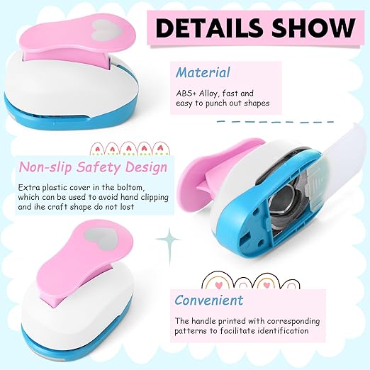 CHENGU 16 Pcs Craft Holes Punch Paper Punchers Scrapbook Punches with Craft Sticker Paper, Round, Star, Square, Heart, Flower, Wave Circle Shape(2 Inch,Multiple Styles)
