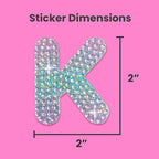 StickerBeans® Rhinestone Alphabet Letter Sticker K - Unique Sparkly Design 2” x 2” Cut-to-Shape Adhesive - Personalization, Collecting, Gifting, Scrapbooking, Decorating Laptops, Phone Cases, All Ages