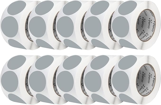 Perco Grey 3-Inch Perforated Circle Dot Sticker Labels — 10 Rolls, 5,000 Round Stickers — with Permanent Adhesive for Moving Boxes, Sale Signage, Displays, Status Messaging—Made in USA