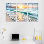 SpiritualHands Sea beach ocean white sand Tempered Glass Wall Art Painting for Living Room, Tempered Glass Modern Prints Decor, Large Vivid Color Panel for Bedroom, Kitchen, or Office