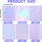 36 Sheets Holographic Sticker Paper, Clear Vinyl Lamination Sticker Film Self Adhesive, Transparent Overlay Laminate Sticker Paper Waterproof-Gem/Dots/Sand Star/Rainbow/Star/Heart, 8.5x11 Inch
