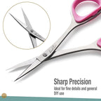 Beaditive Sewing and Embroidery Scissors Set (2 Pc.) Curved and Straight, Sharp, Stainless-Steel Design | Precision Tips, Ergonomic Rubber Handle Grip | Small, Compact DIY Use (1 Curved, 1 Straight)