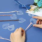 50Pcs Acrylic Embroidery Floss Organizer with 1Pc Hinged Ring, 50x43x2.5mm Slim Thread Bobbins for DIY Sewing & Craft Projects (Teardrop)