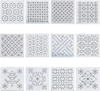 FREEBLOSS Sashiko PET Stencils - Geometric Hand Embroidery Patterns for Drawing and Quilting - 14x14cm Template
