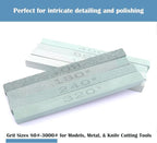 8 pcs Rectangular Shaped Sharpening Stone Sticks Set, 5.92inch Green Silicon Carbide Stones, Grit Sizes 80#-3000# for Models, Metal, & Knife Cutting Tools