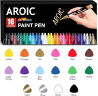 AROIC Paint Pens Paint Markers, 16 colors Oil-Based Waterproof Painting Marker Pen Set On Rock, Wood, Fabric, Metal, Plastic, Glass, Canvas, Mugs, Waterproof, DIY Craft and More
