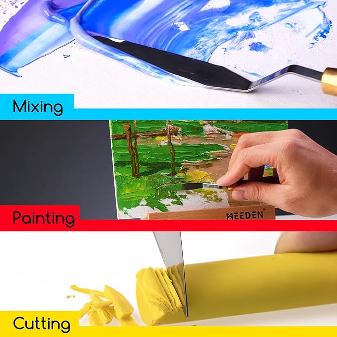 MEEDEN 5 Pieces Painting Knife Set Versatile Stainless Steel Spatula Palette Knife Oil Painting Accessories Mixing Scraper for Oil, Paint Color Mixing, Acrylic Painting