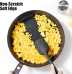 Heat Resistant Silicone Spoon Spatula, Doosu 600°F High Temp Flexible Cooking Spoons Kitchen Rubber Spoonula Scratch-Proof for Mixing Stirring Scraping Serving Non-Stick Cookware (11.4in, Black)