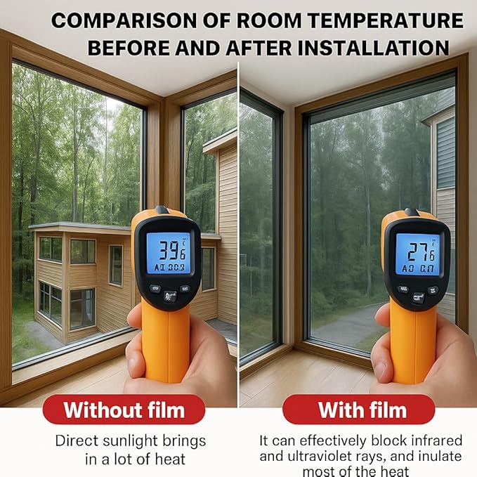 Rockrose Professional Window Tint for Home – One Way Privacy Window Film for Home Offices Heat Blocker Reflective Adhesive Mirror Tint with 99% UV Block – Black-Silver 24in x 100FT