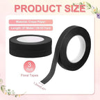 MECCANIXITY 3 Rolls Floral Tapes, 30 Yard x 1/16 in Florist Crepe Flowers Bouquets Tape Adhesive Waterproof for Flower Arranging Wrapping, Black