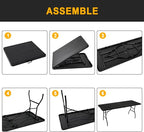 2-PCS 70.8" W X 29" D X 29" H - 6 ft Black Folding Table Heavy Duty Portable, Plastic Folding Utility Folding Table for Camping, Picnics & Parties