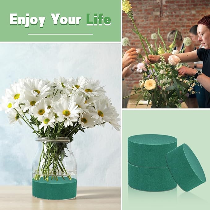4Pcs Floral Foam Round SUPKING 3.2" Small Green Wet Dry Flower Foam Blocks Florist Plant Foam for Artificial and Fresh Flower Arrangement