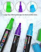 FansArriche Liquid Chalk Markers, 12 colors 10mm Erasable Marker Pens, Washable Window Markers For Glass, Blackboard, Bistro Menu, Car Windows, Mirrors, Labels, 3 In 1 large nib