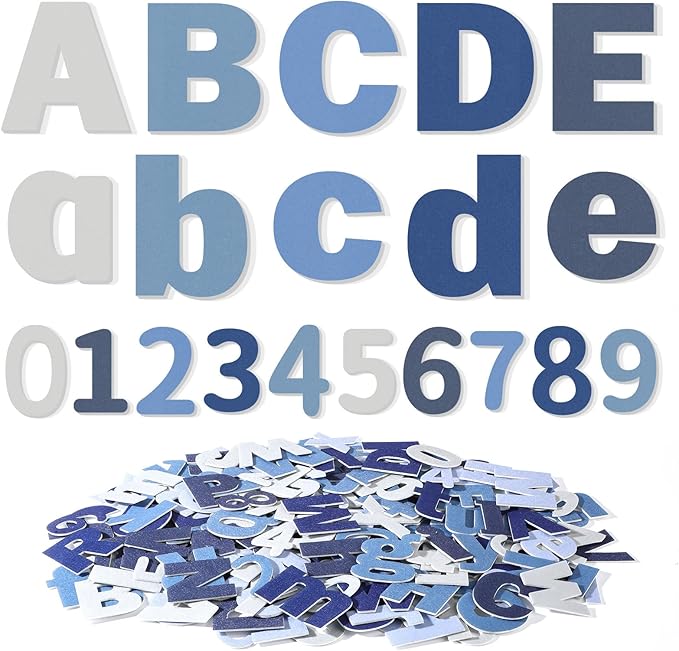 Breling 310 Pieces Felt Bulletin Board Letters Sticker with Number, 2" Bulk Self Adhesive ABC Upper Lowercase Sticky Letter for Christmas Gift Poster Bulletin Board Classroom(Blue Color)