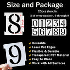 YEAJON 2 Inch Curb Stencil Kit 0-9 Address Number Stencils, 20Pcs Reusable 14 Mil Mylar Plastic Templates for Painting on Road, Wall, Wood, Mailbox