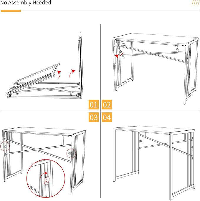 Folding Desk 40 inch Writing Gaming Computer Camping Table, No Assembly Required Home Office Desk, Beige