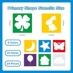 24 Pieces Stencils for Kids,Large Drawing Stencils Chalk Template,8 Inches Washable Shape Template Kit for Crafts,Painting Drawing for Kids Toddlers Preschool(Primary, 8 inch)