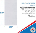 Henry Schein Alcohol Prep Pads, Medium Size, 2,000 Count - 70% Isopropyl Alcohol, Individually Wrapped, Sterile Wipes for Medical & Everyday Use