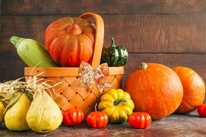 Threetols 2 Rolls 10 Yards Fall Wired Edge Ribbons, 2.5inch Orange Plaid Burlap Ribbons, Autumn Leaves Pumpkin Ribbon for Thanksgiving Party DIY Craft Fall Wreath Bow Decor