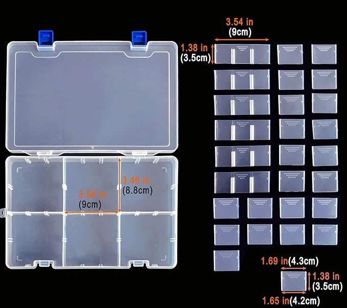 Qualsen Plastic Organizer Storage Box with Adjustable Dividers, Fishing Tackle Box and Bead Organizer Box for Jewelry, Beads, Earrings, Tools, Fishing Hooks, and Small Accessories（34 Grid x 4）