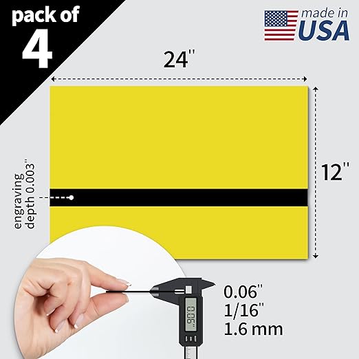 Trotec TroLase | 12"x24"x1/16", 4 Pcs | Yellow/Black| 2 Ply | Modified Acrylic | Laser Engraving Double Color Plastic Sheet | Engraving Blanks for Laser, Saw, Guillotine | Made in USA