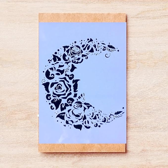 TIAMECH A4 Reusable Moon Flower Stencil for Painting - Rose Crescent Layering Template, DIY Wall Art, Wood Furniture, Scrapbook & Crafts (8.3x11.7inch)