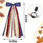 Large Blue Buffalo Plaid Ribbons Bow for Wreath, Red Orange Fall Fabric Ribbons Set Assorted Lace Ribbon Navy Clip-On Wreath Sash Ribbon Bundle for Thanksgiving Home Indoor Outdoor Decor