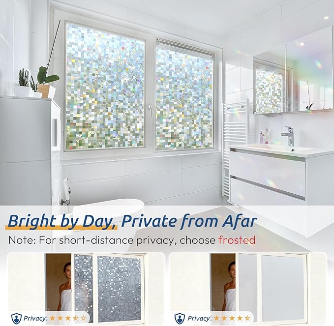 rabbitgoo Stained Glass Window Privacy Film Mosaic Pattern, Frosted Glass Window Film Rainbow Decorative Sticker, Static Cling UV Blocking Suncatcher for Home, 23.6 x 78.7 Inches