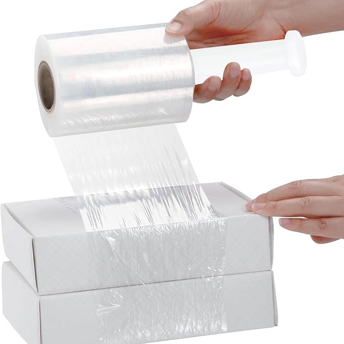 PSBM Mini Stretch Wrap with Handle, 24 Pack, 2 Inch x 1000 Feet, 90 Gauge, Clear, Small Plastic Cling Film for Pallets Moving Storing