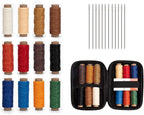 WUTA Leather Waxed Thread Round Polyester Sewing Threads with 12 Pcs Needles and Storage Bag Leather Craft Hand Stitching Line DIY Bracelet Thread Repair Work Cord (0.55mm