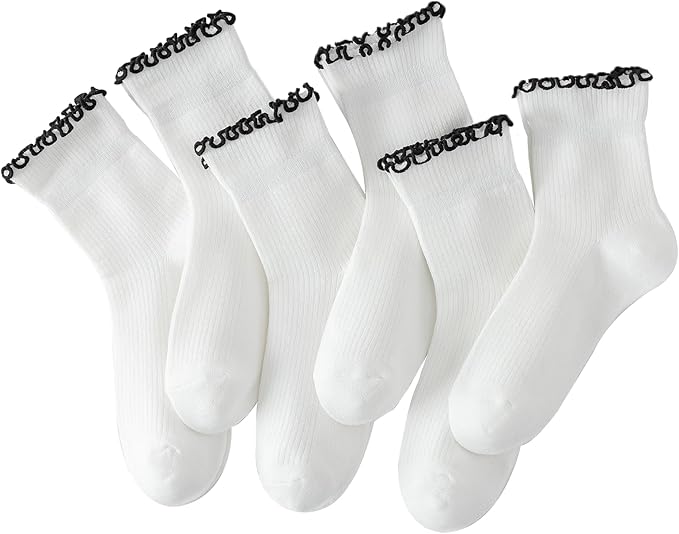 Hstyle 6 Pairs of Ruffle Socks Women, Cute Ruffle Ankle Socks