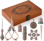 NOTIONSLAND Embroidery Scissor Set, Vintage Supplies, Needle Case, Sewing Awl, Thimble, Floss Board for Needlework, Copper