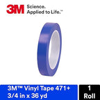 3M Vinyl Tape 471+, 3/4 in x 36 yd, Indigo, 1 Roll, Fine Line Tape for Paint Masking Striping, Color Separation and Complex Designs, High-Temperature, Stretch