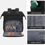 Crochet Backpack,Knitting Bag Backpack Yarn Storage Organizer Travel Crochet Bag with USB Charging Port,Yarn Tote Bag Yarn Holder Case for Knitting Needles, Crochet Hooks,Crochet Accessories,Black