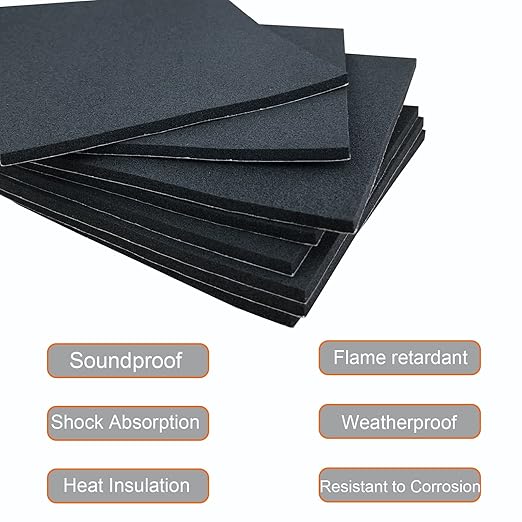8 Pcs Black Adhesive Foam Padding, Closed Cell Foam Sheet 1/8" Thick 6 Inch X 6 Inch, Adhesive Neoprene Rubber Pad Self Stick Anti-Slip Anti Vibration Pad (6inX 6inX 1/8in, 8)