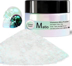 Matio Chameleon Mica Powder, 1.06oz/ 30g Ocean Heart White Chrome Powder, Pearlescent Effect Color Shift Pigment for Resin Craft, Soap Candle Dye, Nail Art, Makeup, Bath Bomb, Paint, Slime Pigment