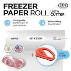 White Freezer Paper 18" x 13200" (1100 feet) with Cutter - USA-made Large Freezer Paper Roll for Meat & Fish - Poly-Coated Food Wrapping Material for Freezing by IDL Packaging