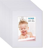 Egofine 8x10 White Picture Mats Pack of 14, Frame Mattes for 5x7 Pictures, Acid Free, 1.2mm Thickness, with Core Bevel Cut
