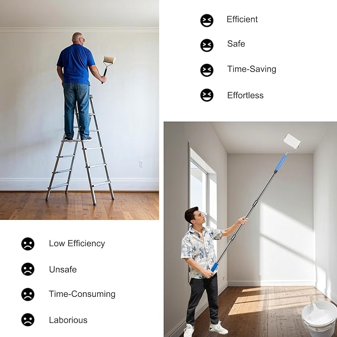 6.5 Ft Extension Pole + Joint Angle Adaptor, Paint Roller Stainless-Steel Threaded Splicing Extension Poles for Hand Drywall Sander Wall Cleaning and Polishing Paint Roller Brushes (6.5 Feet)