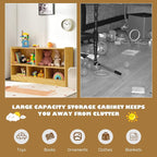 KOTEK Toy Storage Organizer, 5 Cubby Kids Bookshelf, Wooden 3-Tier Bookcase Storage Cabinet, Open Display Book Shelf for Daycare, Nursery, School Classroom, Playroom & Living Room (Burlywood, 5 Cubes)