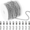 Jishi Steel Ball Chain Bead Dog Tag Chain Beaded Necklace Chains for Jewelry Making Bracelet Military Crafts, Silver Metal Pull Chain Small Ball Bead Chain Roll w/20 Connectors (Silver, 33ft 3.0mm)