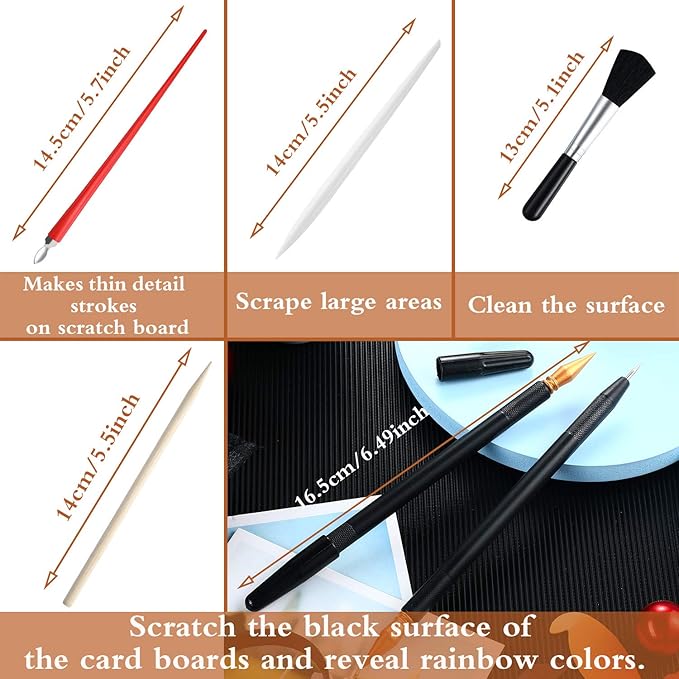 Scratch Painting Art Tool, 9 Pieces Scratching Drawing Tool Set, Including Artist Glove, Tool Bag, Scratch Coloring Pens, Plastic and Wooden Stylus, Scraper, Clean Brush