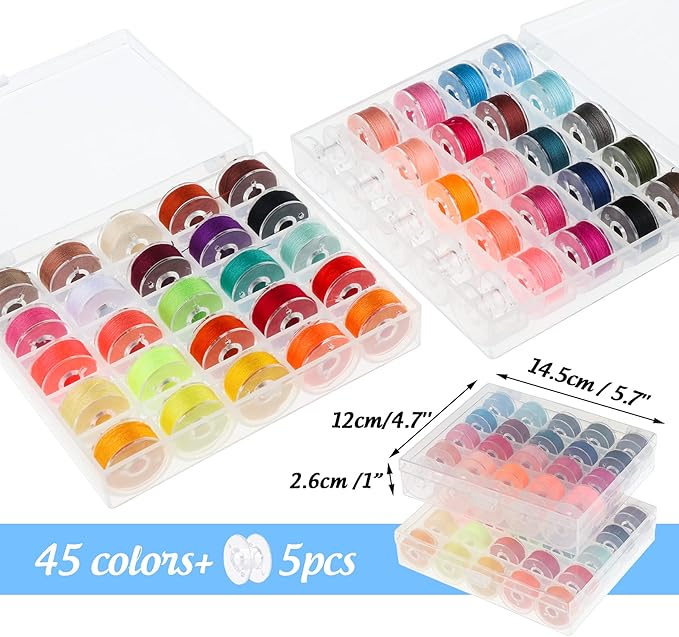 ilauke 95pcs Bobbins Sewing Thread Kit, 400 Yards Polyester Thread Assortment, Prewound Bobbins for Hand & Machine Sewing DIY & Home, 45 Colors