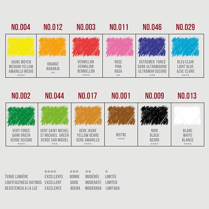 Conté à Paris Pastel Pencils with 12 Assorted Colors, Black