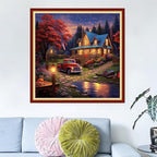 Dimensean Stamped Cross Stitch Kits Full Range of Embroidery Patterns Starter Kits for Beginners Adult or Kids DIY Cross Stitches Needlepoint Kits 11CT-Night View of The Cabin 18x18 inch