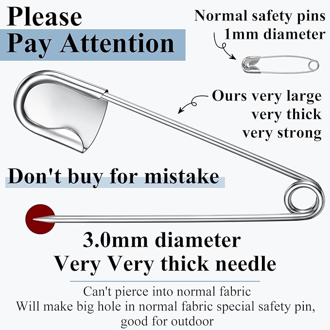 Juexica 10 Pcs 5 Inch Jumbo Stainless Steel Safety Pins Large Heavy Duty Huge Strong Laundry Pins for Upholstery Sewing Quilting Key Rings Craft Outdoor (Silver)